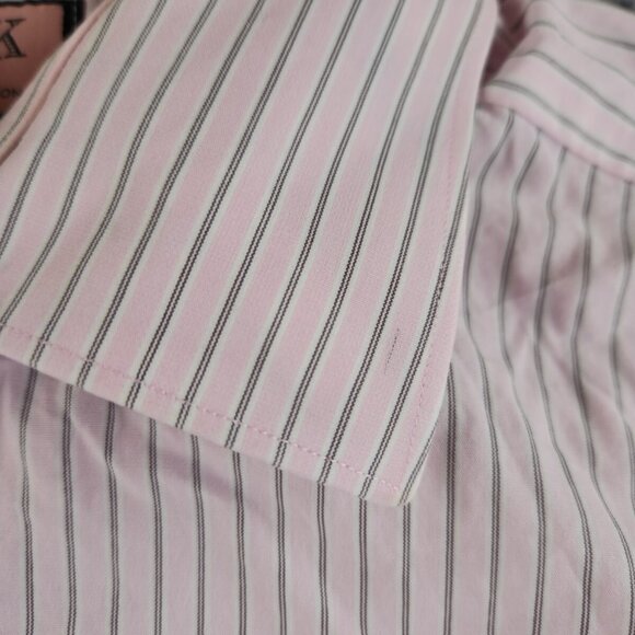 Thomas Pink Long Sleeve Button Up Shirt Men Cotton Striped Pink Slim Size 17 - Picture 9 of 14